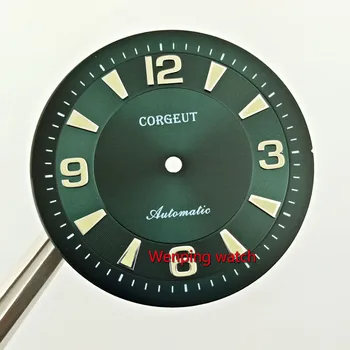 Corgeut 33.5 mm sort grøn urskive selvlysende Urskive passer ETA2836 MIYOTA 8215 821A Automatisk Bevægelse