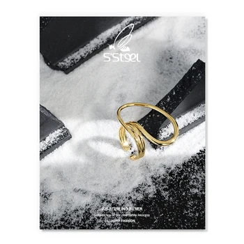 S'STEEL Uregelmæssige Ringe 925 Sterling Sølv For Kvinder, Designer Minimalistisk Twisted Open Ring Anillos Plata 925 Para Mujer Smykker