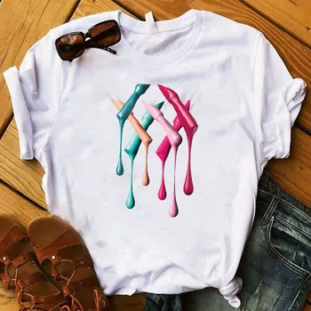 Kvinder T Womens Grafisk 3D Finger Nail Paint Color Mode Sød Printet Top Tshirt Kvindelige t-Shirt Damer Tøj, T-shirt