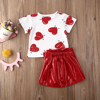 Sommer lille Barn Kid Baby Pige 6M-5T Valentine ' s Day Tøj Kærlighed Top T-shirt Læder Nederdel Røde Outfit Søde Sæt Tøj