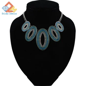 Ny Choker Halskæde Mode Etnisk Collares Vintage Silver Belagte Farverige Perle Vedhæng Statement Halskæde Til Kvinder Smykker