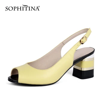 SOPHITINA Mode Spænde Sandaler Høj Kvalitet Fåreskind Solid Komfortable Firkantet Hæl Sko Hot Salg Design Kvinde Sandaler SC170