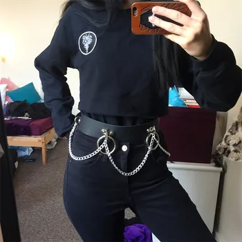 Sexet Læder Harness O-Ring Kæde Bælte For Kvinder Bundet Jeans Retstrik Punk Goth Faldsikringsudstyr Bundet Taljebælter Street Stropper