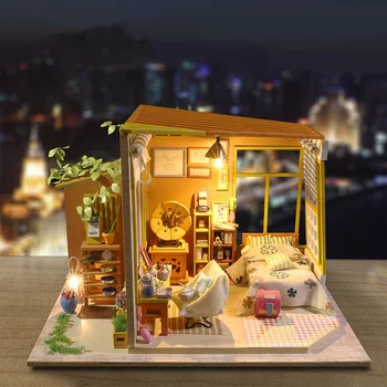 Diy Dukkehus Miniatures Kits Træ-Miniature Hus Kit Fødselsdag Gave Legetøj Til Børn Roombox Dukke Hus Møbler, Der Er Casa