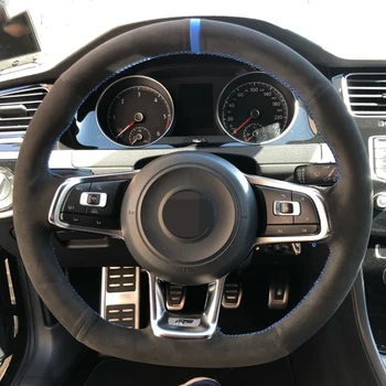 Sort Læder Ruskind Carbon fiber Rattet Dækning for Volkswagen Golf 7 GTI Golf R MK7 Polo Scirocco 2016