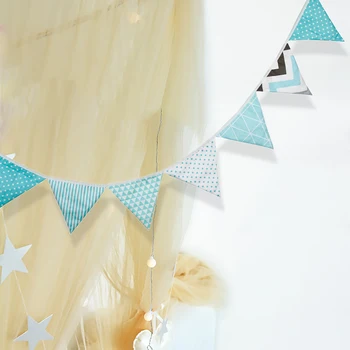 2019New Elegante Blå Farve, Bomuld, Stof, Tapet Vimpel Trekant Flag Guirlande Fødselsdag/Baby Show Party DIY Hjem Dekoration