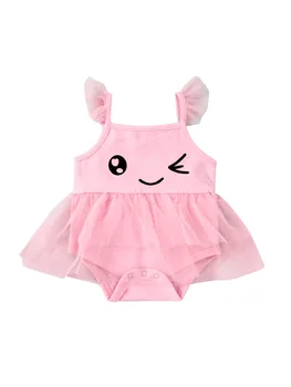 2020 Barn Spædbarn Baby Pige Heldragt, Sommer Pink Ærmeløs Lace Søde Print Sød Playsuit Buksedragt Kostume Tøj 0-24M