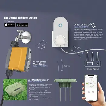WIFI-Forbindelsen Automatisk Smart vandingsanlæg Intelligent Vanding Timer Jord, Fugt Sensor havevanding Controller