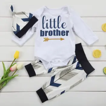 Søde Lille Barn Baby Drenge Tøj Med Lange Ærmer Bomuld Rompers Buksedragt+Print Bukser, Hatte Tøj Sæt Tøj Til Efteråret