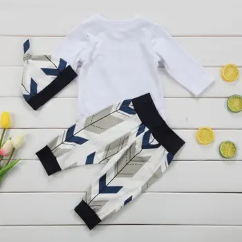 Søde Lille Barn Baby Drenge Tøj Med Lange Ærmer Bomuld Rompers Buksedragt+Print Bukser, Hatte Tøj Sæt Tøj Til Efteråret