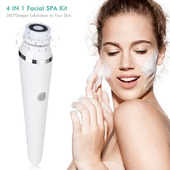 4 i 1 Genopladelige Facial Cleansing Børste Silikone Sonic Ansigt Roller Massageapparat Hudorm Remover Pore Renere Vask Ansigtet