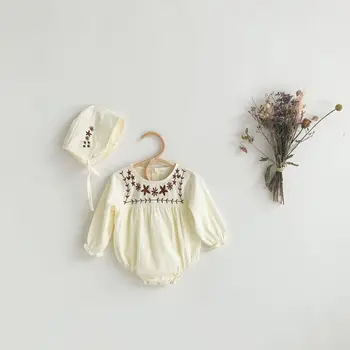 2021 Foråret Nyfødte Bomuld Baby Pige Heldragt, Prinsesse, Baby Tøj, Lange Ærmer Broderet Buksedragt Baby Bodyer Med Hat