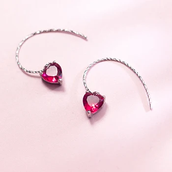 Nye Ankomst 925 Sterling Sølv Rød Cubic Zirconia Øreringe Til Kvinder Mode Smykker af sterling-sølv-smykker pendientes
