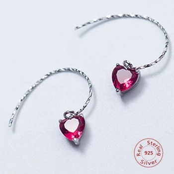 Nye Ankomst 925 Sterling Sølv Rød Cubic Zirconia Øreringe Til Kvinder Mode Smykker af sterling-sølv-smykker pendientes