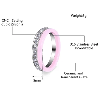 2 stk/Sæt Mode Dejlig Lyserød Keramiske Ringe Plus En Halv Rhinestone Ringe til Kvinder, Mænd Klar Krystal Bryllup Kvindelige Teenager Gave