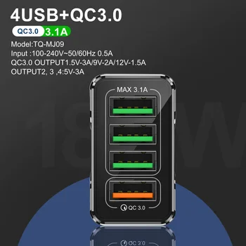 Ryk 18W 4 USB Oplader 3A Hurtig Opladning 3.0 Hurtig Opladning af Mobiltelefon Oplader Til iPhone 11 Xiaomi Samsung Rejse Oplader