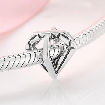 Ægte 925 Sterling Sølv Kærlighed Ring med Pink ZIRKONIA DIY Fine Perler, Smykker at Gøre fit Oprindelige Kvinder Mikiwuu Charm Armbånd