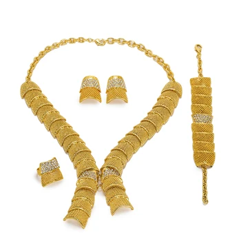 MUKUN Brude Smykker Sæt, Guld farve Efterlignet Crystal store Nigerianske Kvinder Dubai Smykker Sæt-Halskæde, Øreringe, Armbånd, Ringe Sæt