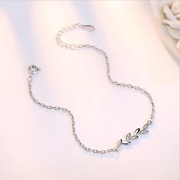 925 Stempel Sterling sølv smykker i høj kvalitet, mode kvinde blad cubic zirconia retro simple armbånd 20CM længde