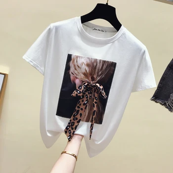 Gkfnmt Korea Hvid T-shirt Kvinder Tøj O-Hals Sommeren Korte Ærmer Pynt Vintage TShirt Toppe Casual Sort t-Shirt Femme