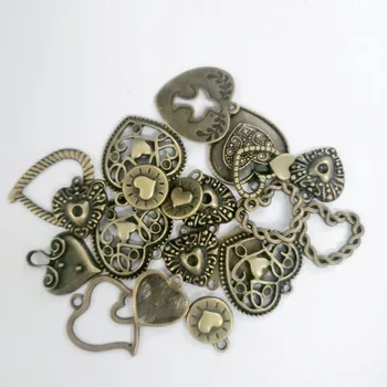 Hot salg metal kærlighed blandet charm antik bronze armbånd halskæde håndlavet smykker engros DIY tilbehør