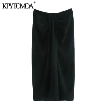 KPYTOMOA Kvinder 2020 Chic Mode Kontor Slid Knyttede Wrap Midi-Vintage Nederdel med Høj Talje, Lynlås i Ryggen Slids Kvindelige Nederdele Mujer