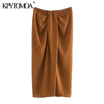 KPYTOMOA Kvinder 2020 Chic Mode Kontor Slid Knyttede Wrap Midi-Vintage Nederdel med Høj Talje, Lynlås i Ryggen Slids Kvindelige Nederdele Mujer