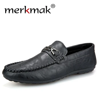 Merkmak Stor Størrelse 39-44 Mænd Loafers Mode Slip-on Mænd Båd Sko Helt Nye Mænd Casual Læder Sko Mandlige Flade Sko til Fest