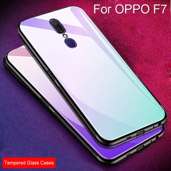 Gradient Telefon Tilfældet For OPPO F7 f7 Farve Sort Hærdet glas Tilfælde Tilbage Dække For OPPO F 7 Silikone Shell OPPOF7 Fundas