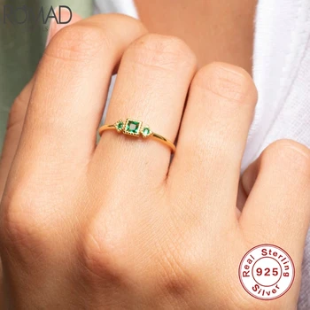 Romad 925 Sterling Sølv Fingerringe Tre Grønne AAAAA Zircon Charme Evigheden Ringe Til Kvinder Bryllup Smykker anillos 2020 W4