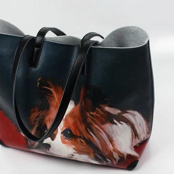Stort Sæt Bag Maleriet Hvalp Hund Shopper Casual Dame Saffiano Læder Indkøbspose Kvinder Cow Leather Shoulder Taske Mode A310