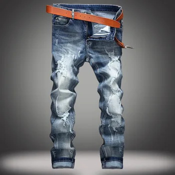 Denim Design Hul MOTO BIKE Jeans af Høj Kvalitet Rippet for Mænd Størrelsen 28-38 40 42 2021 Efterår Forår HIP HOP, Punk Streetwear