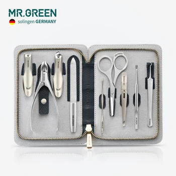 MR. GREEN Høj kvalitet Rustfrit Stål grooming kit 9 i 1 søm clipper sæt Koskind søm Manicure Værktøjer neglepleje Sæt
