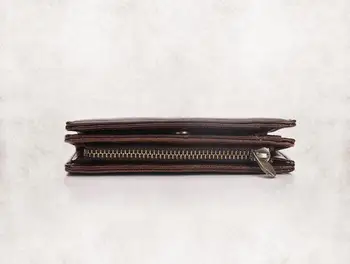God kvalitet tegnebog mænds ægte læder med lynlås brun tegnebøger mænd læder herre-wallet-penge-klip silm mand tegnebog