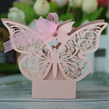 50STK Butterfly Laser Cut Hule Transport Favoriserer Max Gaver, Slik Kasser med Bånd Baby Shower, Bryllup Begivenhed festartikler