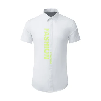 Mode Fluorescerende Brev Print Sommer Skjorte kortærmet Brand Business mandlige Bomuld Skjorter Plus størrelse M-4XL Camisas Toppe