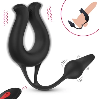 Vibrerende Penis Ring I Silikone Mandlige Prostata Massager Anal Plug For Mænd Gay Voksen Sex Legetøj Til Penis Forsinke Ejakulation Cock-Ringe
