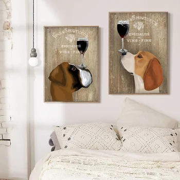 Drop shipping vin Søde Hund Væg Lærred Oplag Diy Olie Maleri Plakater Til Børn Soveværelset Hjem Dekoration Billeder