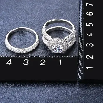 4.6 Ct Luksus Diamant Ring Sæt 2-i-1 Massiv 925 Sterling Sølv Round CZ forlovelsesringe For Kvinder, Brude Forslag Gave