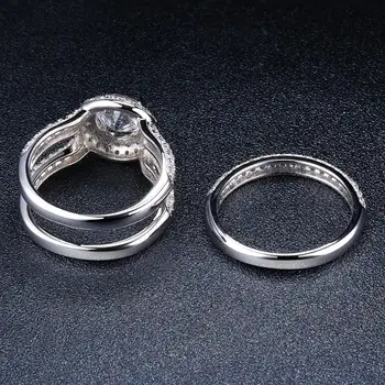 4.6 Ct Luksus Diamant Ring Sæt 2-i-1 Massiv 925 Sterling Sølv Round CZ forlovelsesringe For Kvinder, Brude Forslag Gave