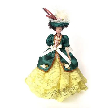 1:12 Dukkehus Smukke Miniature Porcelæn Dukker Victorianske Dame Grøn Kjole Miss Lady