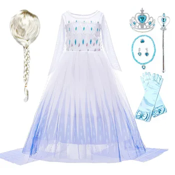 Piger Hvid Elsa snedronningen 2 Kostume til Børn Halloween Prinsesse Kjole Børn Karneval fødselsdagsfest Fancy Tøj Forklædning