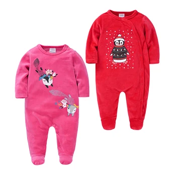 Nyfødte Efterår og Vinter Dreng Footies Fleece Klatring Tøj 0-12M Børn Footed Pyjamas Langærmet Spædbarn Girls Cartoon Tøj