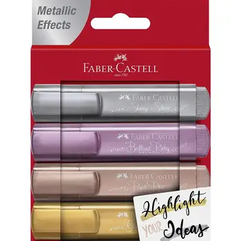 4stk Faber Castell Metallisk Strålende Textliner Oprindelige Highlighter 4 Sæt Farve Lyse Markør Skriver Art Pen 3 x 4stk. Sæt