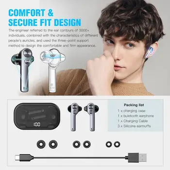 LYMOC Dobbelt Dynamisk Trådløse Headsets Bluetooth-5.0 Øretelefoner TWS i-Øret Stereo Auriculares Dobbelt Noise Cancelling Mikrofon