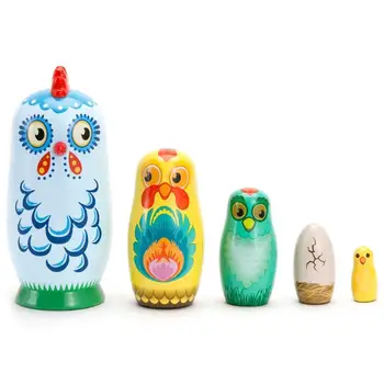 5Pcs/Set russiske Dyr Kylling Nesting Dukker Babushka Børn Toy Home Decor Forældre-barn-Interaktivt Legetøj Gave Spil For Børn