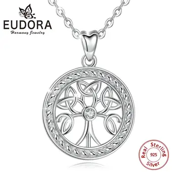 Eudora Mode 925 Sterling Sølv Family Tree of Life Runde Celtics Knude Halskæde CZ Smykker til Kvinder, Mænd Gave CYD110