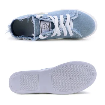 Canvas sko kvinde 2020 nye ankomst Lace-up Forår/Sommer Sneakers til piger Mode, Denim solid Blå/Hvid casual sko Tennis