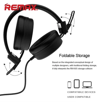 REMAX Hovedtelefon RM-805 Bluetooth-V5.0 3D Stereo Lyd Hovedtelefoner Intelligent støjreduktion Multifunktionelle Sammenklappelig Headset