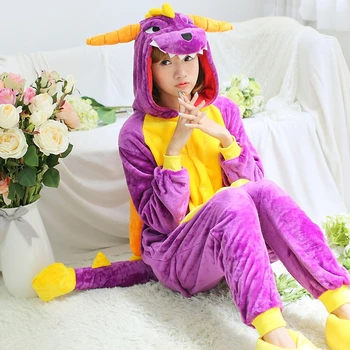 Dropship Voksen Høj Kvalitet Purple Dragon Dinosaur Kigurumi Onesies Nattøj Dyr Anime Tegnefilm Pyjamas Cosplay Kostumer